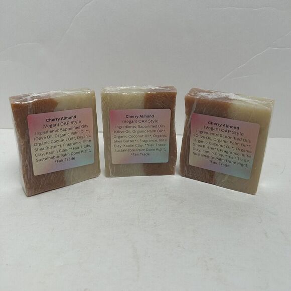 Handmade All Natural Bar Soap Cherry Almond Lot Of 3 Vegan - Picture 1 of 3